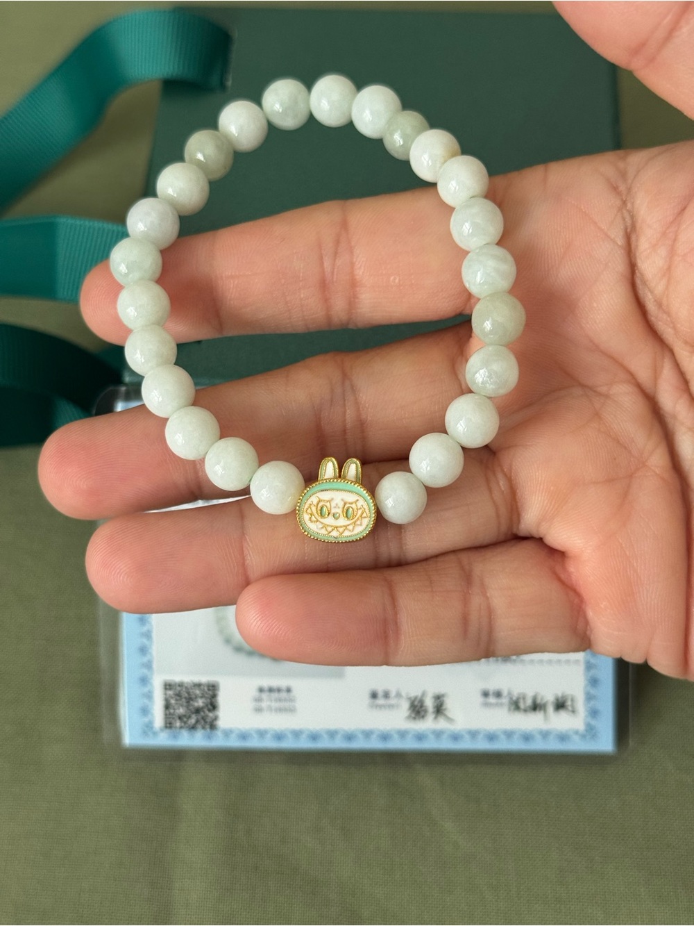 Burmese Grade A Jadeite Jade Bracelet with Labubu Charm – Certified 20.23g